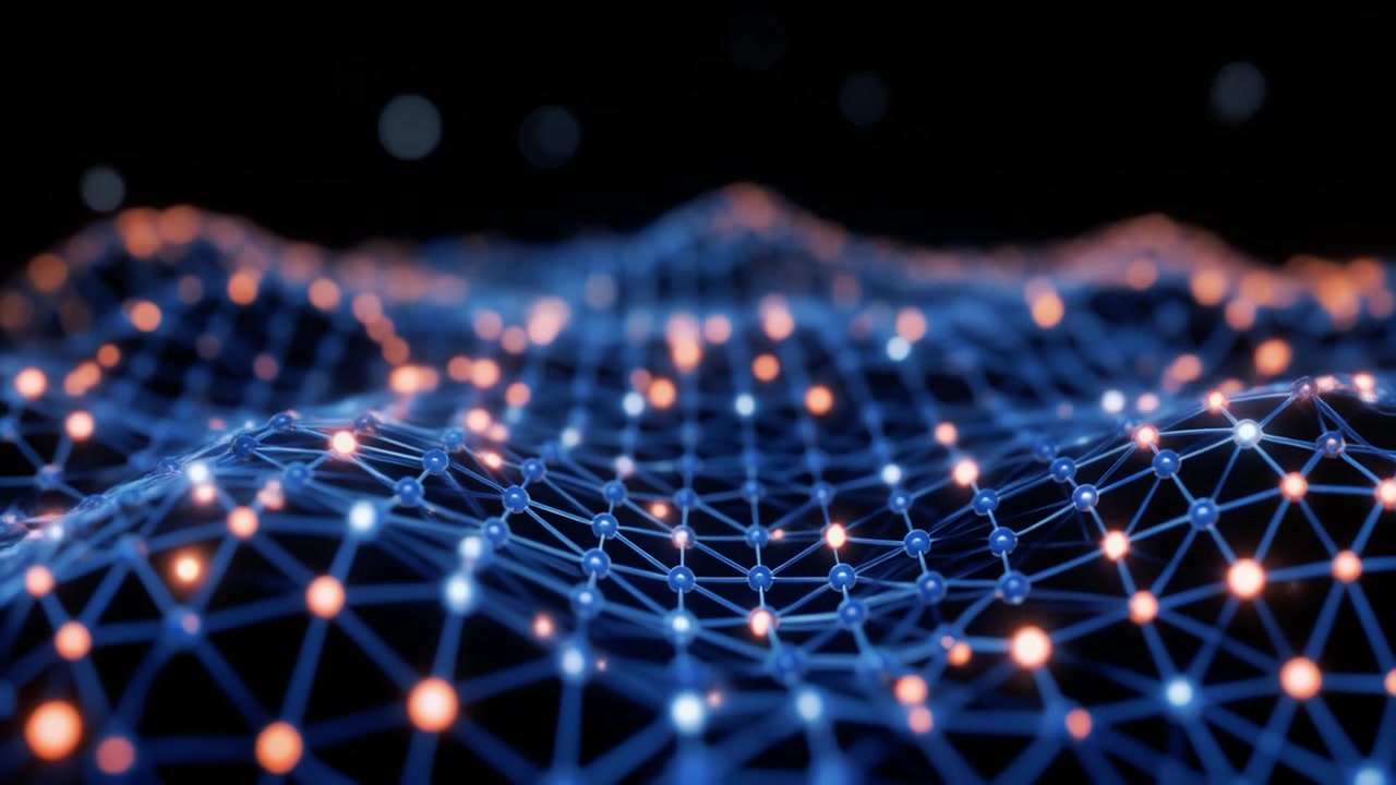 Abstract Digital Network Wave with Glowing Nodes and Connections