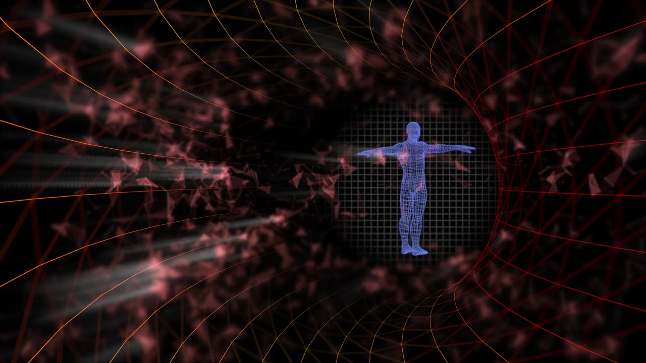 4k 영상으로 회전하는 인간 몸의 홀로그램을 보여주는 터널