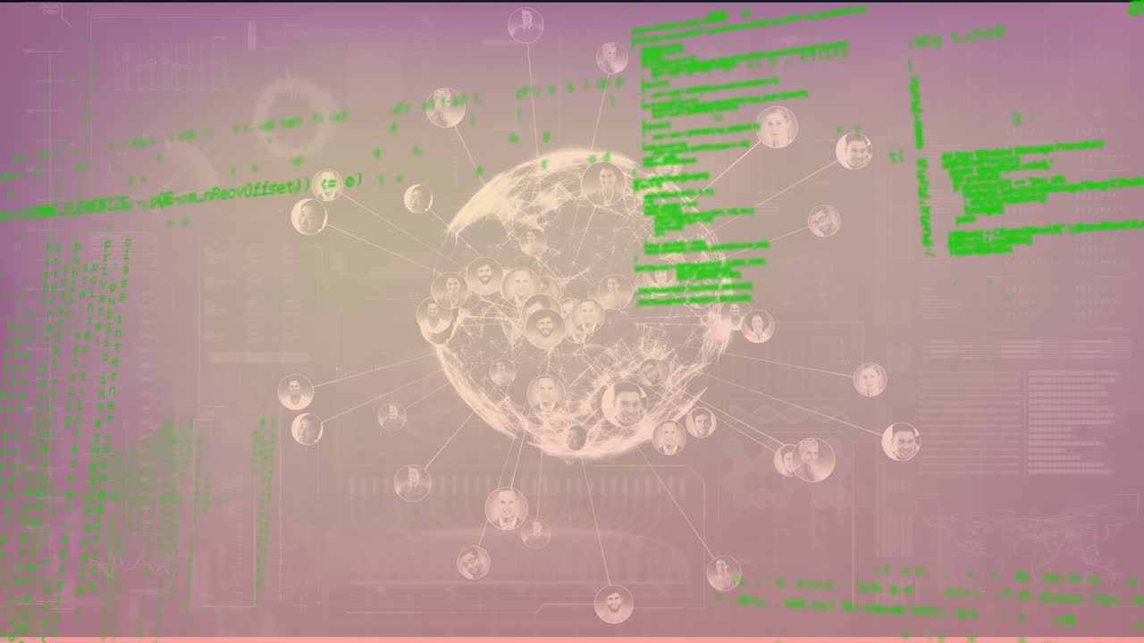 animación de la red global de conexiones y procesamiento de datos