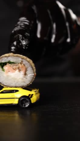 sushi on a toy car