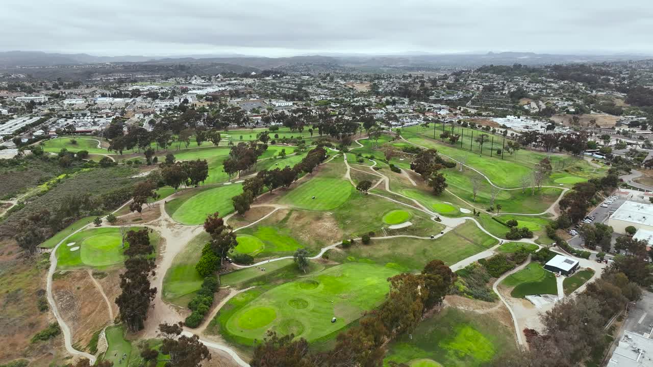 Aerial view of Goat Hill Golf Course on a gloomy morning