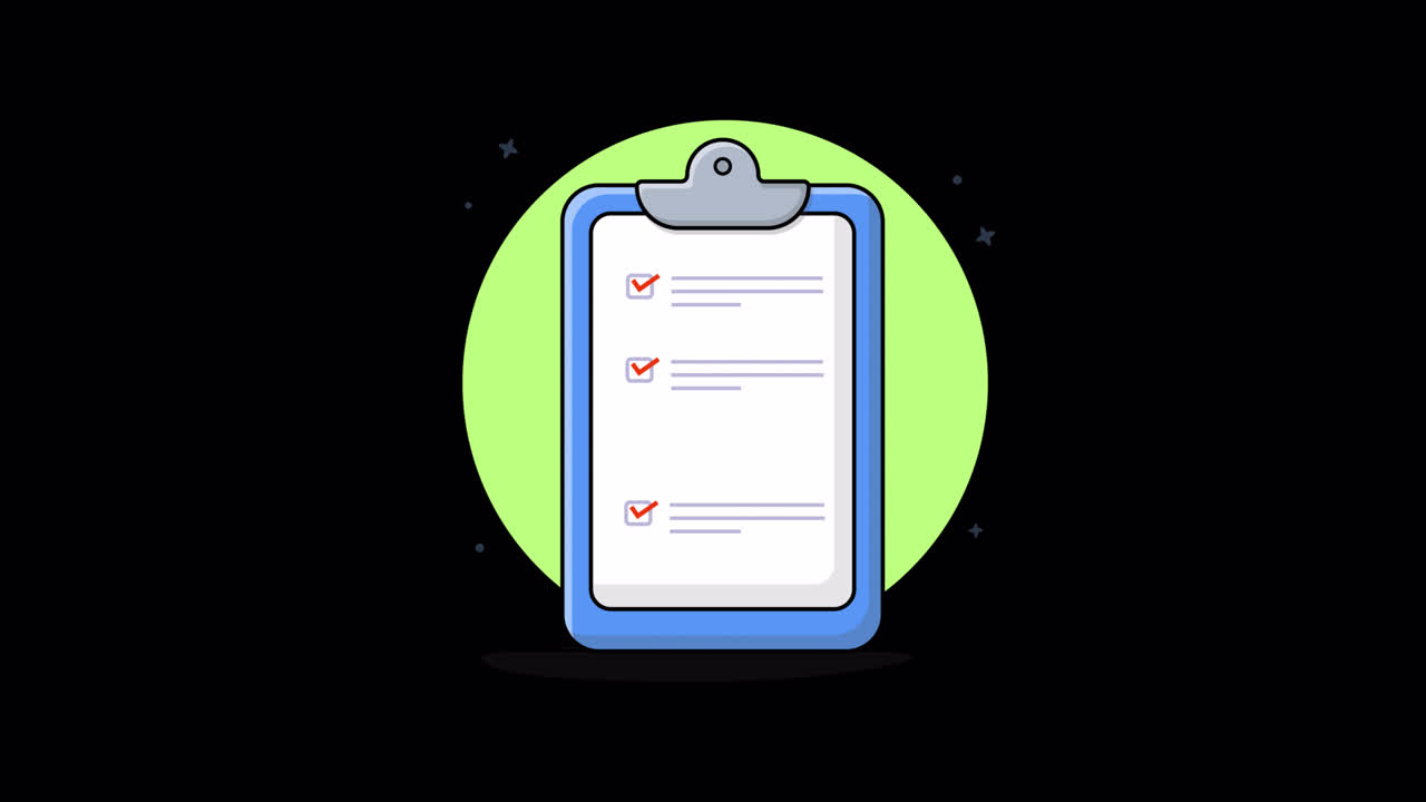 Animated Clipboard with Checklist and Pencil Completing Tasks