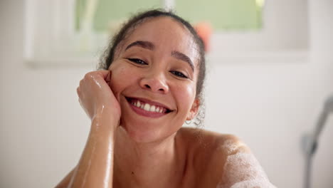 Happy,-peace-and-face-of-a-woman-in-a-bath