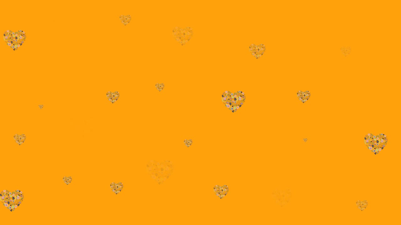 오렌지색 배경에서 최면적인 움직임으로 움직이는 꽃의 심장의 애니메이션