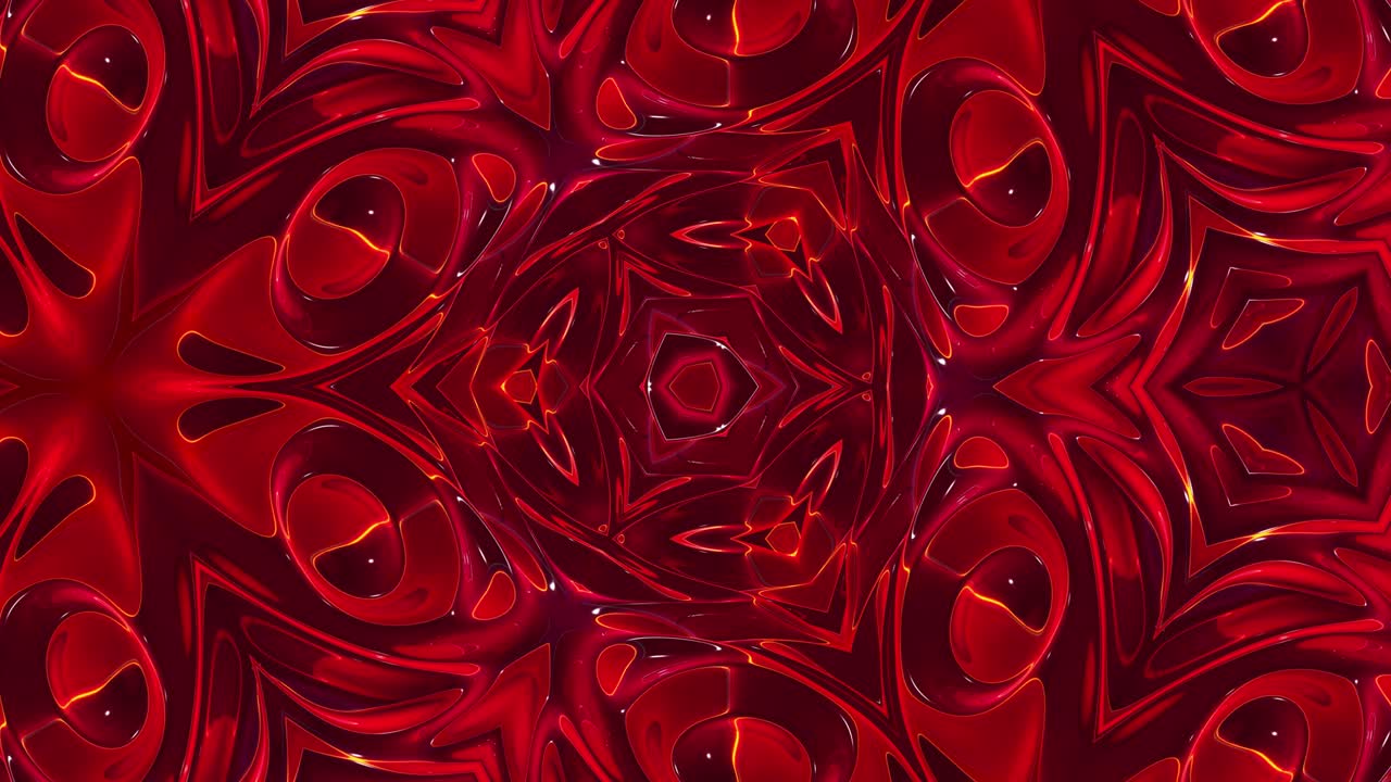 3d 추상적인 루프 bg와 같은 파란색 대칭 패턴, 파도와 함께 칼레도스코프 구조, 아름다운 그라디언트 색상과 함께 빨간 액체 유리, 4k 트렌디한 다채로운 액체 애니메이션