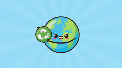 eco friendly environmental animation with earth character and recycle symbol