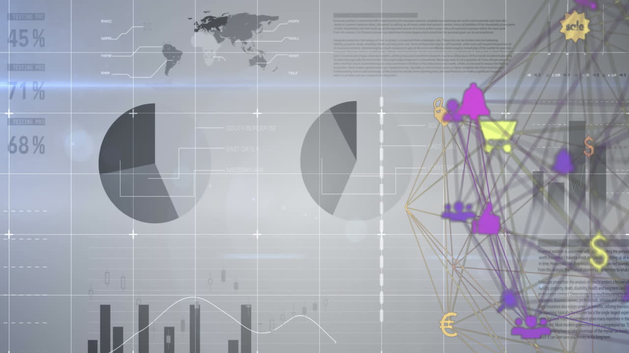 de iconos de conexiones web contra el procesamiento de datos financieros