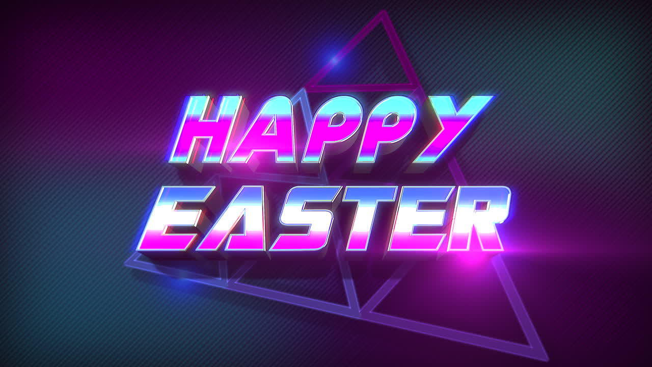 Happy Easter with retro abstract triangle in 80s style