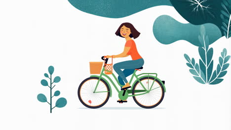 happy woman riding a bicycle illustration
