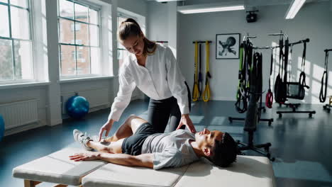 physical therapist working with patient
