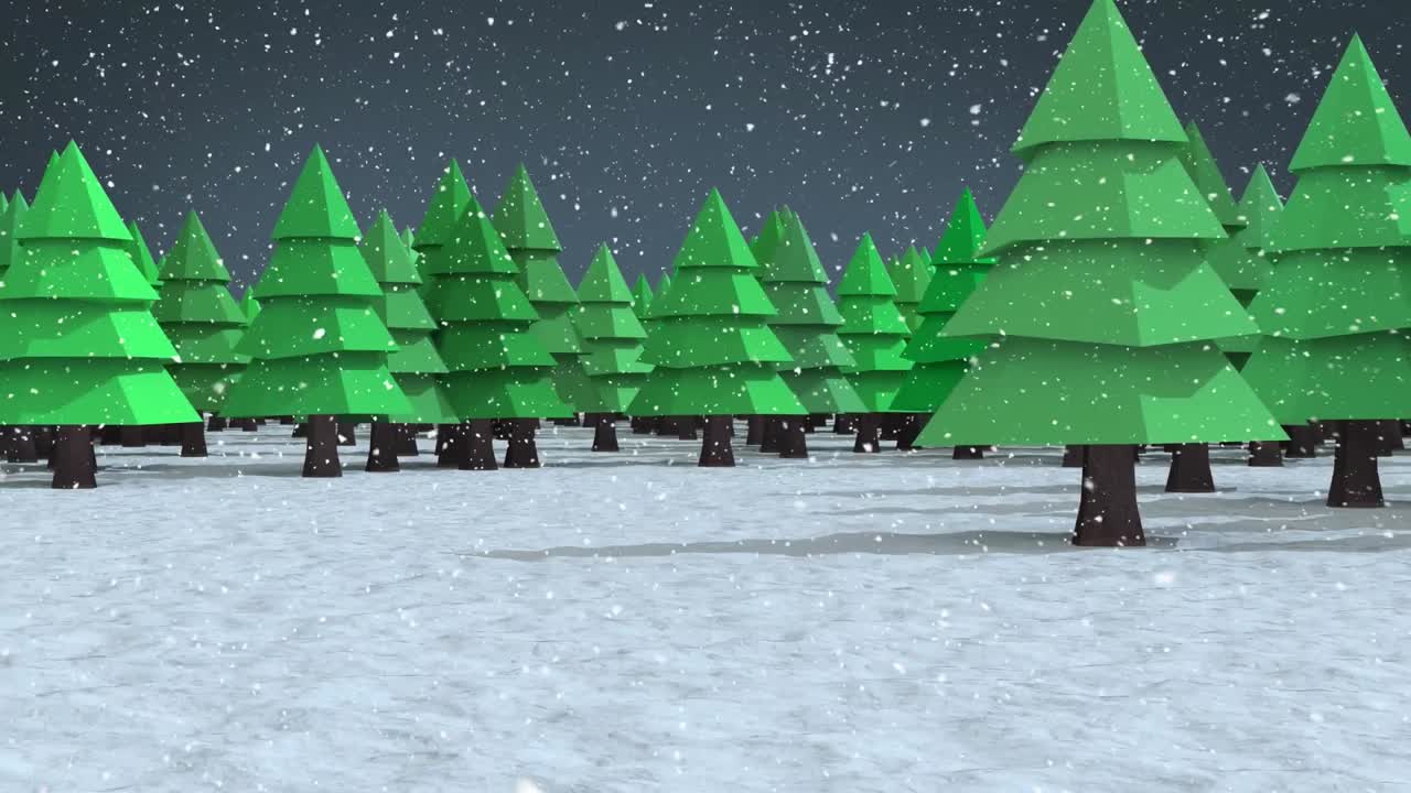 Animation of fir trees in winter landscape