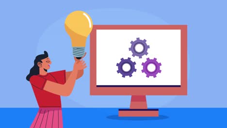 mujer joven trabajando animación de personajes
