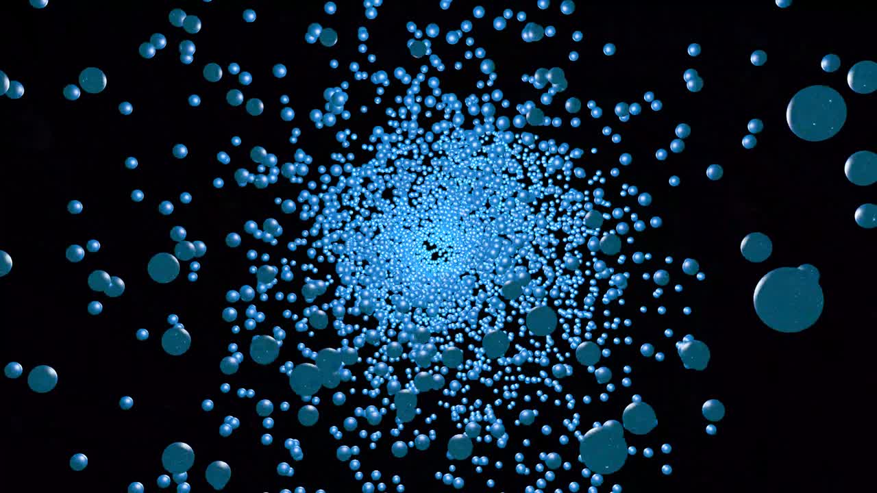 네온 파란색, 빛나는 움직이는 빛의 흐름, 주변. 에너지 날아 파동 거품.