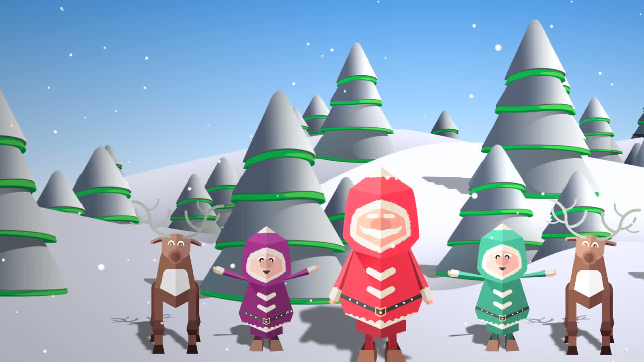 Lindos personajes navideños en un paisaje nevado