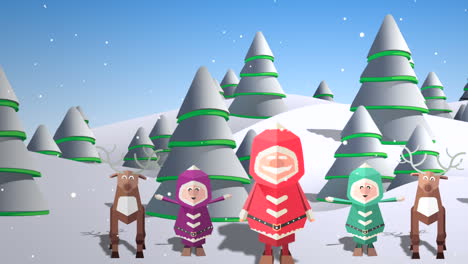 lindos personajes navideños en un paisaje nevado