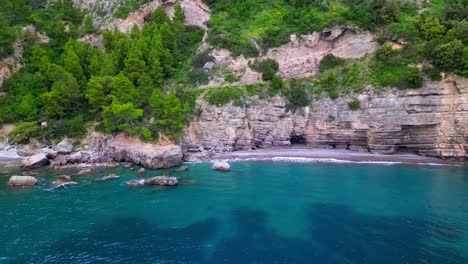 aerial view of amalfi coast and rocky mountain cliffs during summer in italy