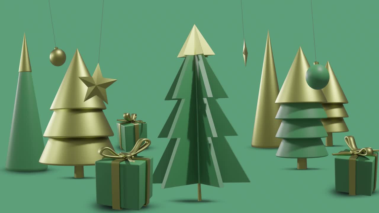 녹색 배경 에 있는 크리스마스 장식물 의 애니메이션