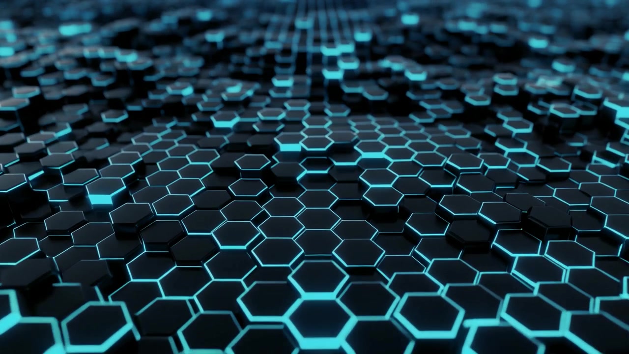 Abstract Background of Moving Glowing Blue Hexagons