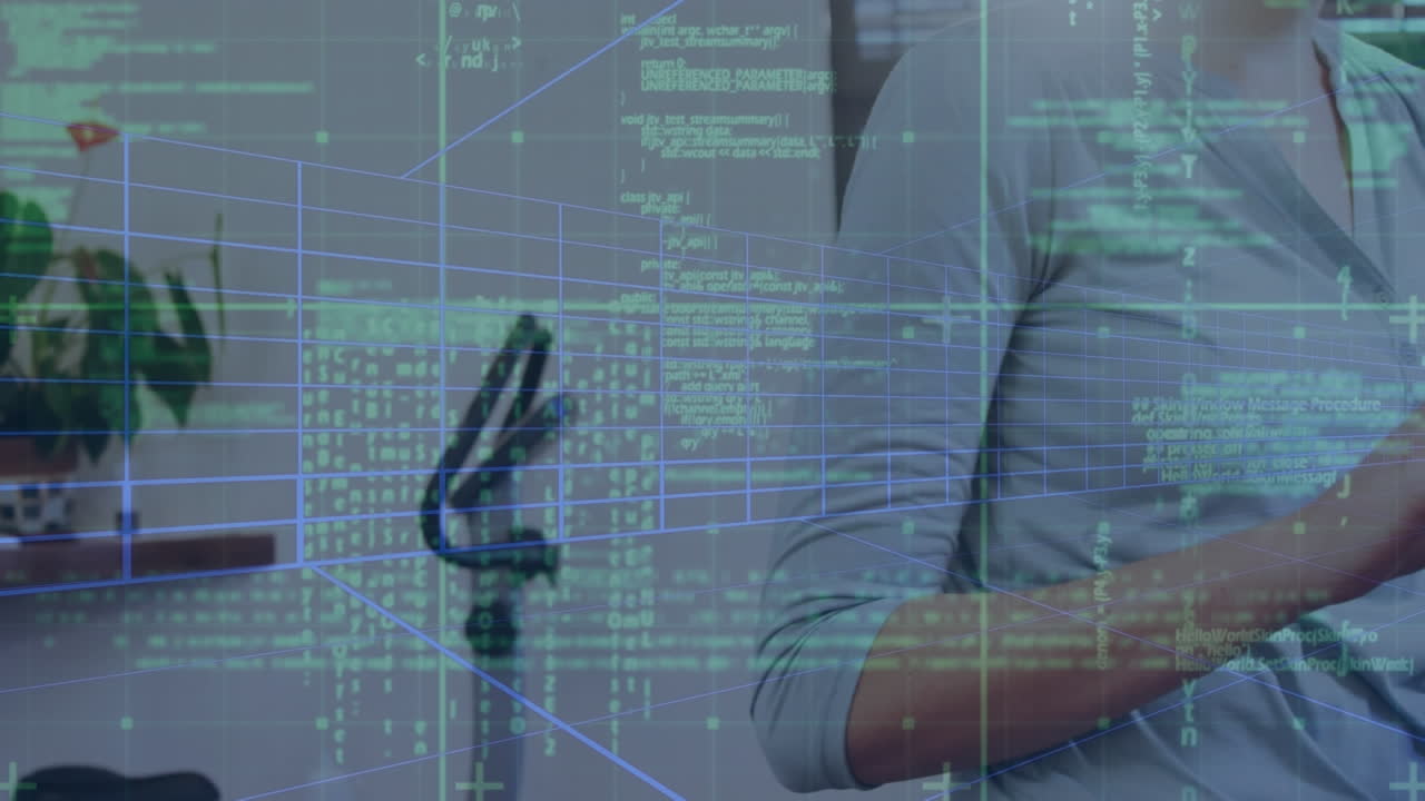 animación del procesamiento de datos sobre una doctora caucásica que usa una tableta