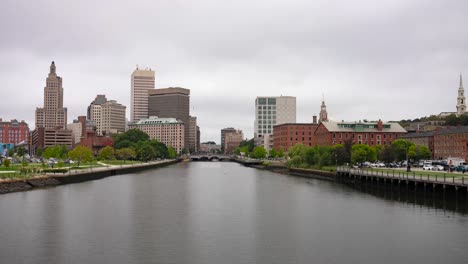 Timelapse-of-skyline-of-Providence-Rhode-Island-and-water-way-in-New-England
