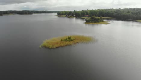 Weitwinkelaufnahme-Der-Grünen-Natur-In-Der-Nähe-Von-Piksborg-In-Schweden,-Luftaufnahme