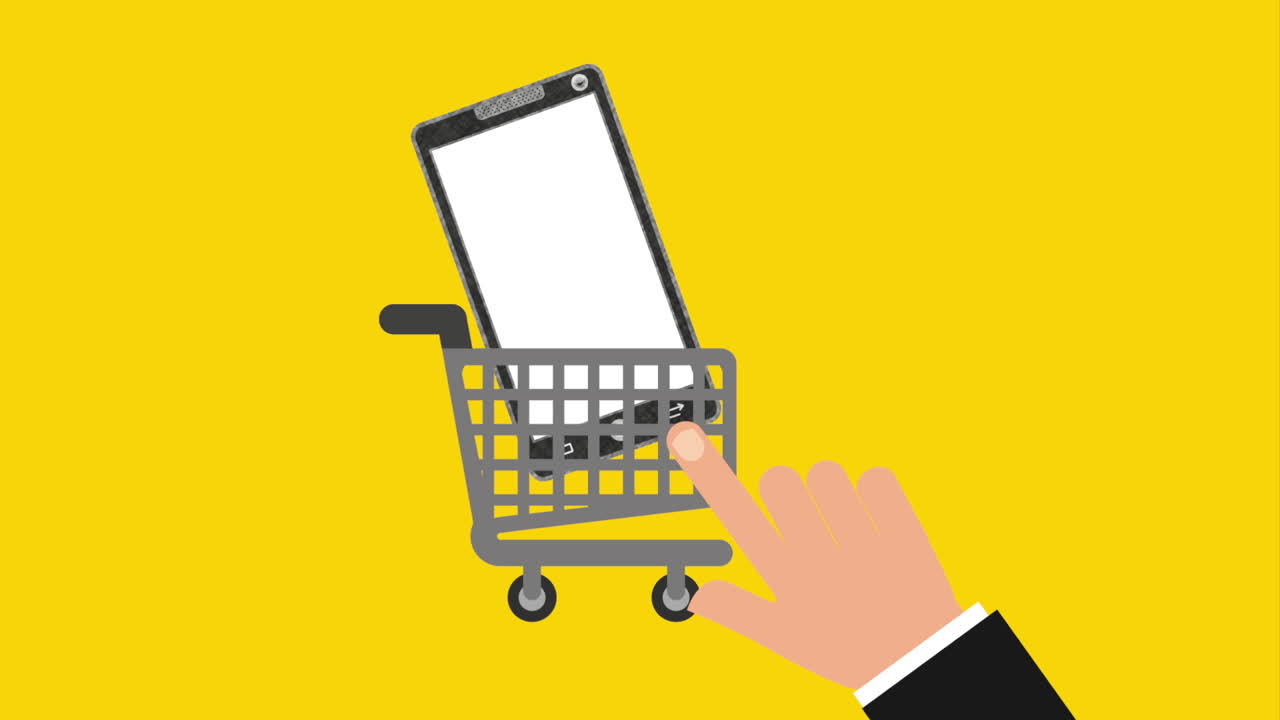 carrito de compras con teléfono y producto