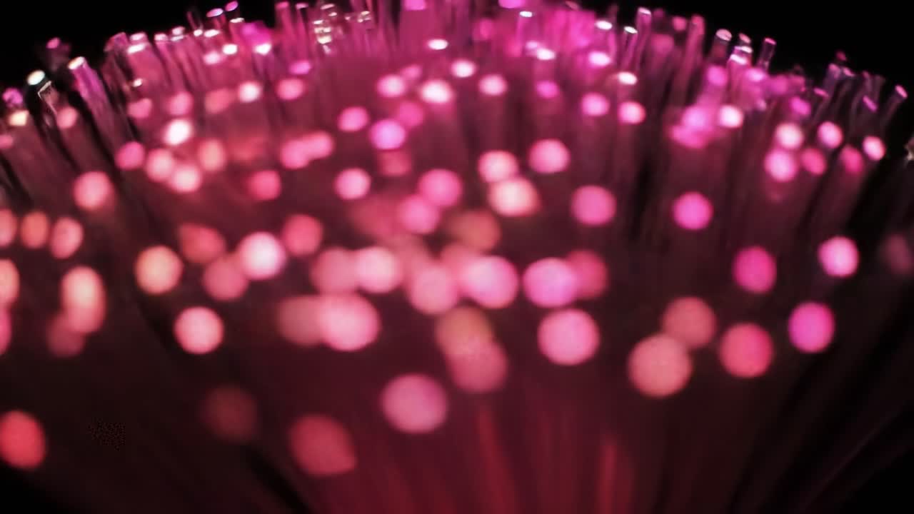 Glowing fiber optic strands create a mesmerizing display in a dark environment, showcasing the beauty of light and technology. This unique phenomenon captivates with its vibrant colors.
