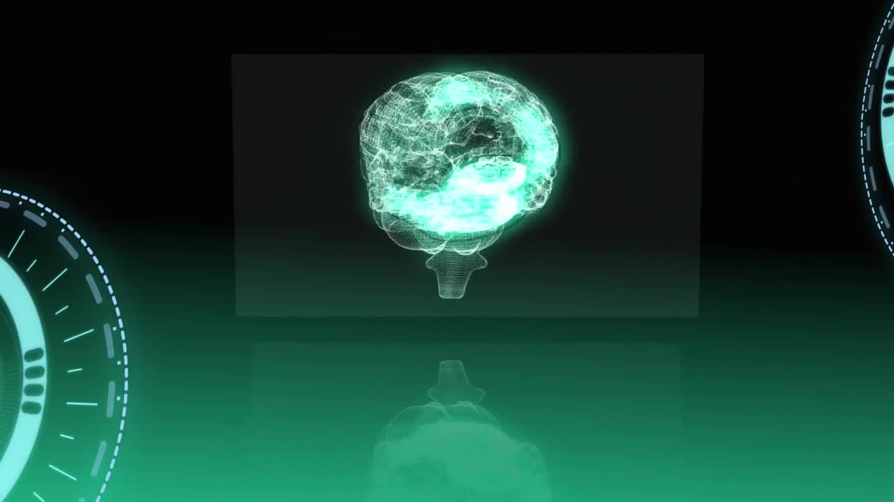 Animation of digital interface with brain on dark background