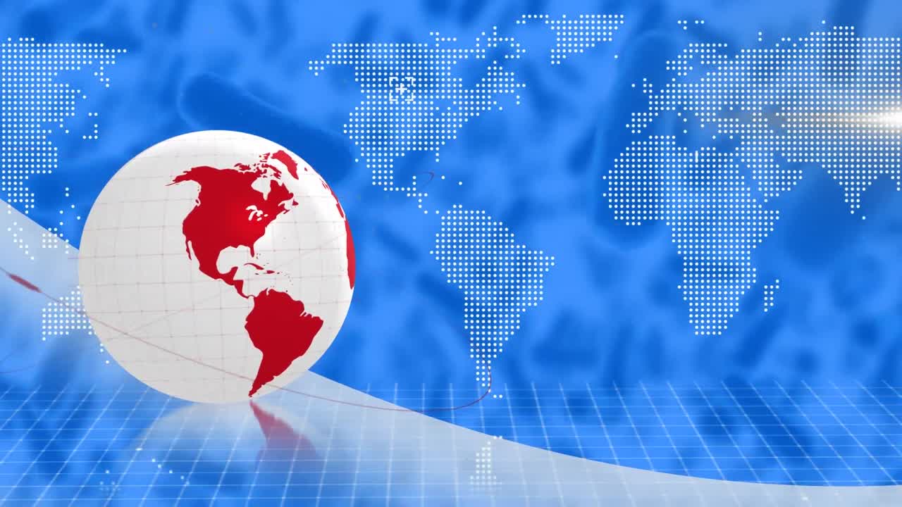 세계 지도와 전 세계에 있는 코로나 19 세포의 애니메이션과 연결