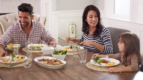 familia disfrutando de la comida en la mesa filmado en r3d