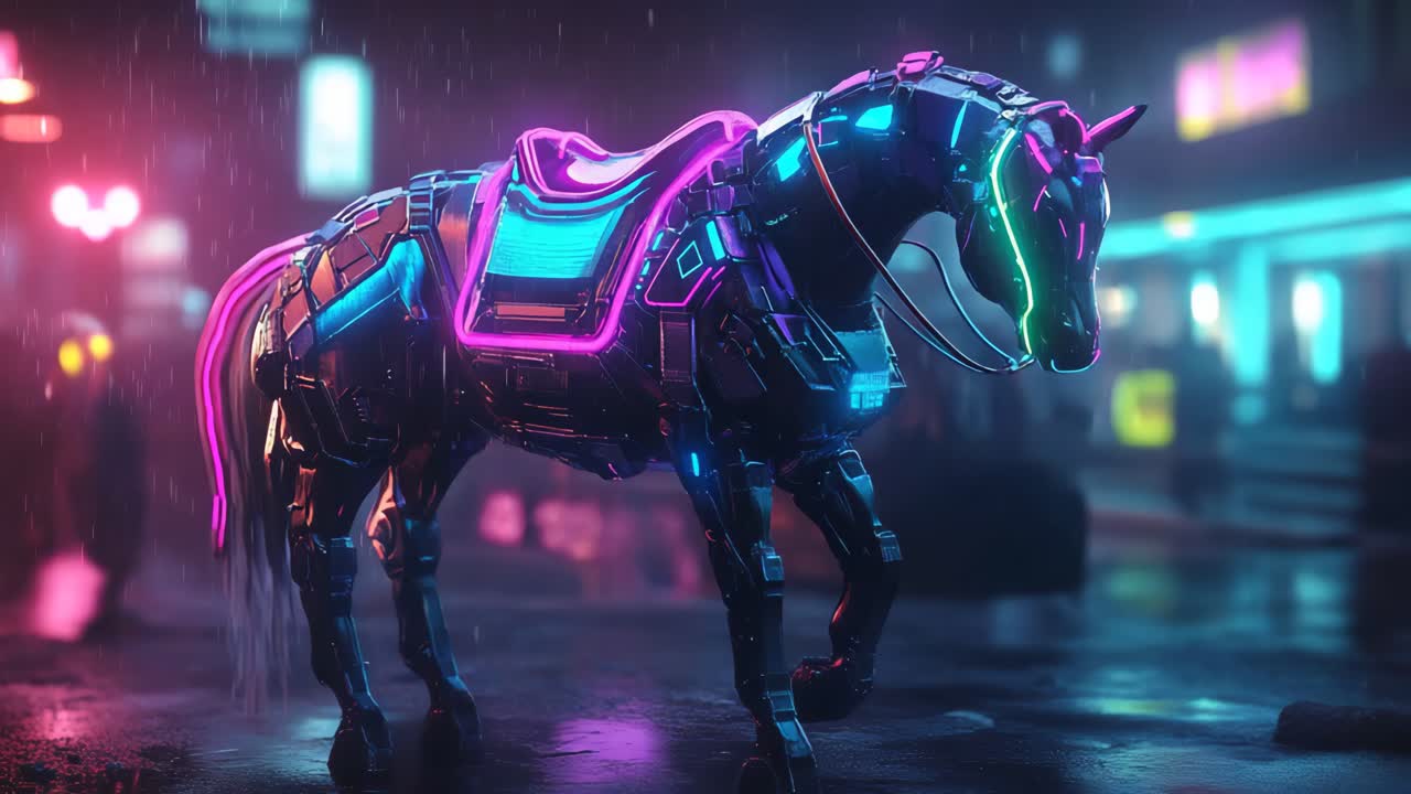 Cyberpunk Horse in Neon Rain