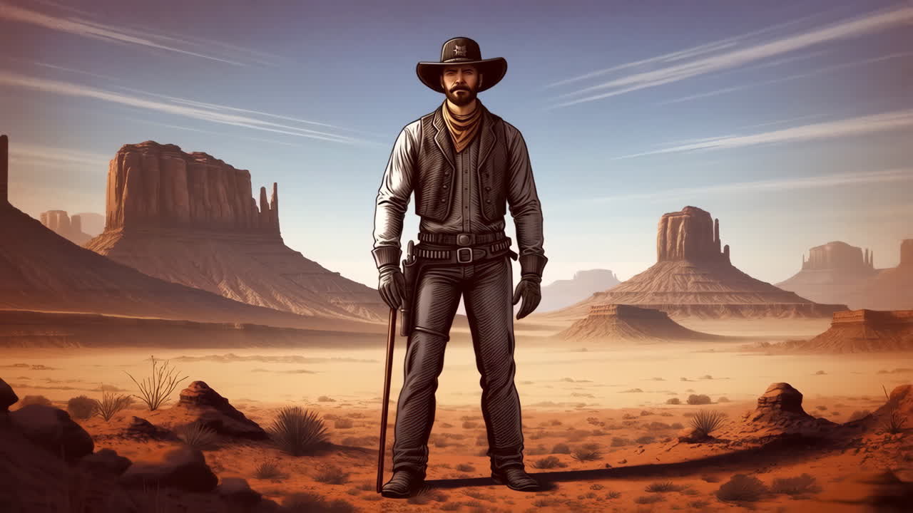 Lone Cowboy in a Vast Desert Landscape