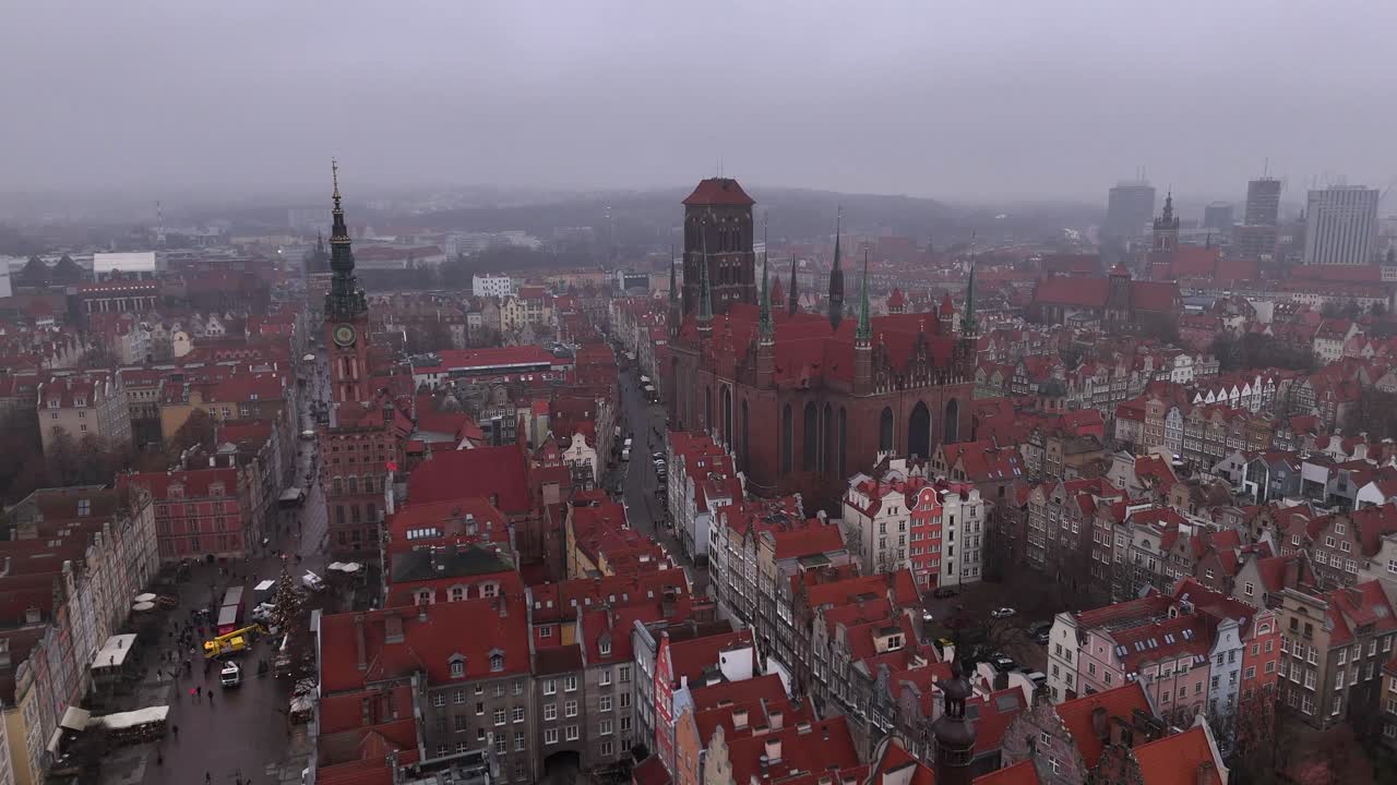 Aerial view of Gdansk in Poland during a cloudy winter day