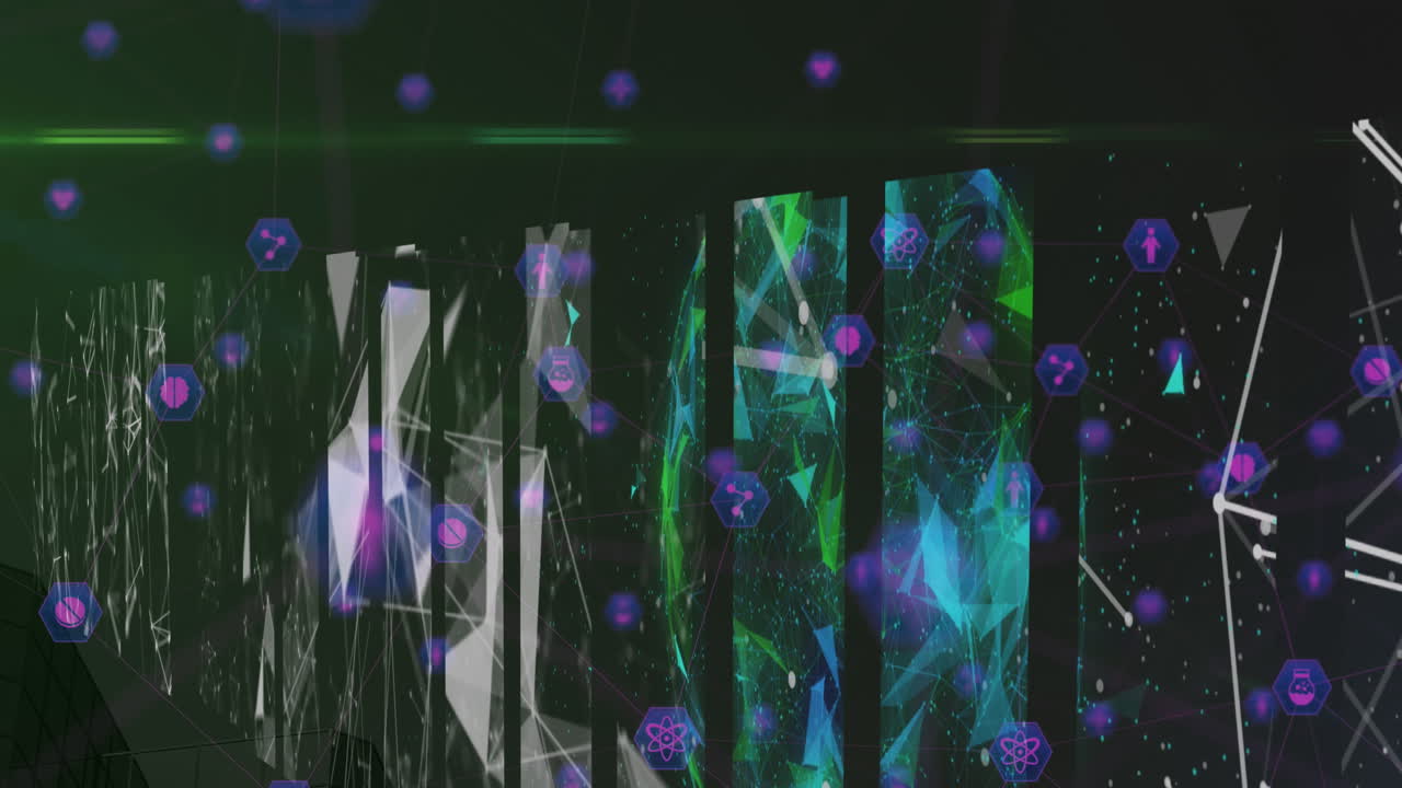 animación de la red de conexiones a través de iconos médicos