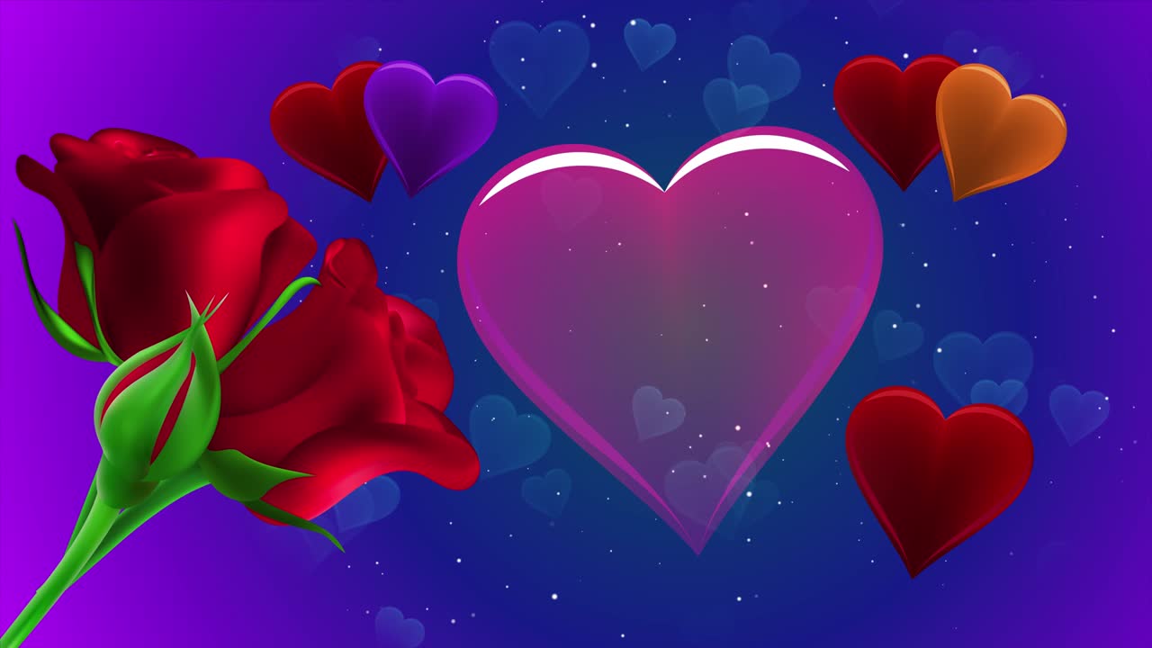bucle sin costuras romántico rosas de colores y corazones movimiento en el aire animación de fondo