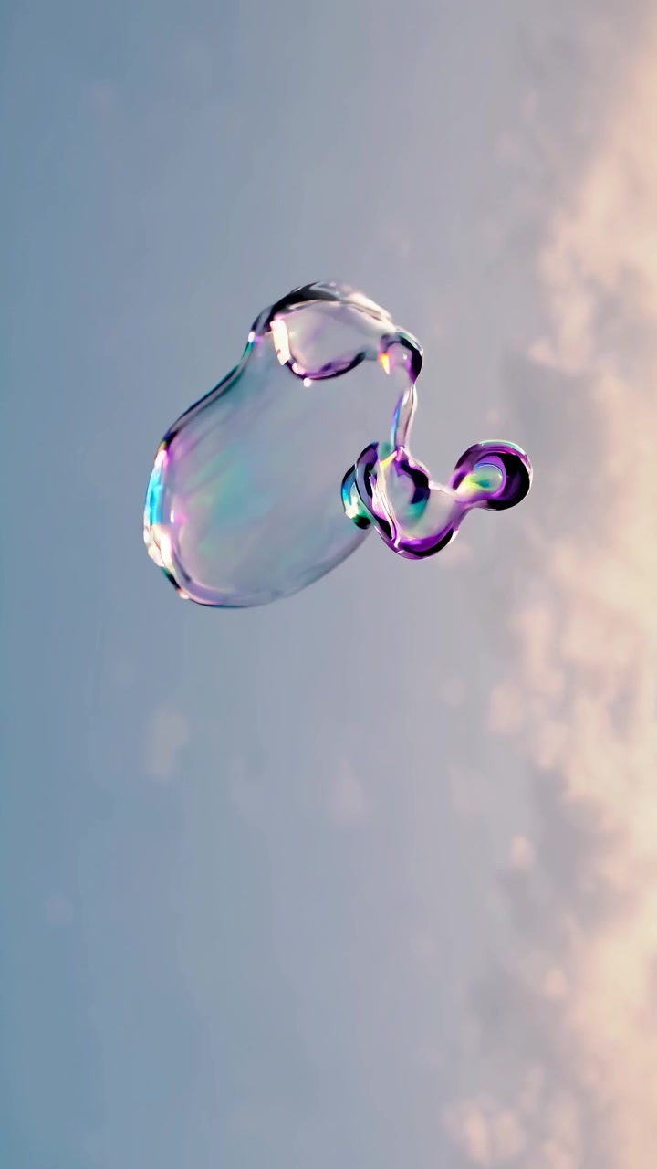 Bolla di sapone iridescente che fluttua contro un cielo nuvoloso