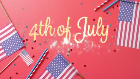 Animation-of-4th-of-july-text-over-flags-of-united-states-of-america-on-red-background