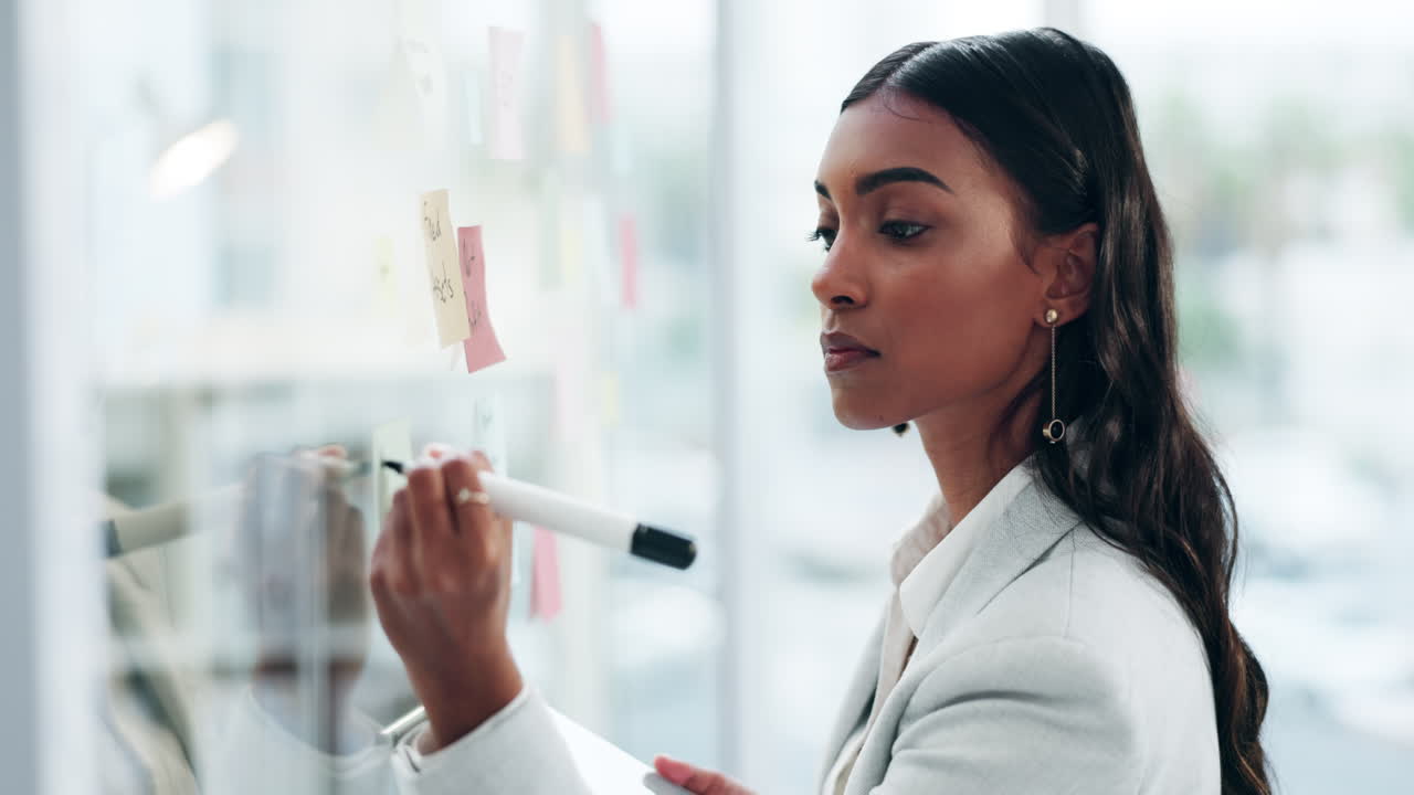 Research, writing and business woman with tablet