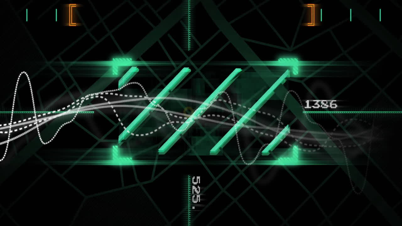 Animation of data processing and connections on black background