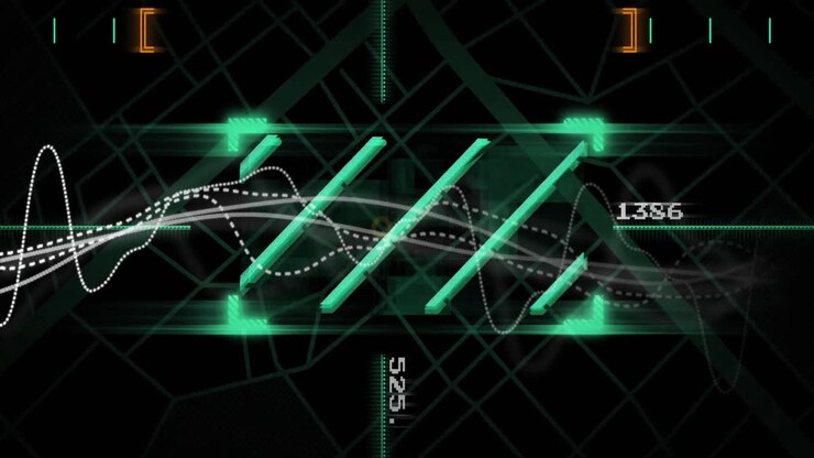 Animation of data processing and connections on black background