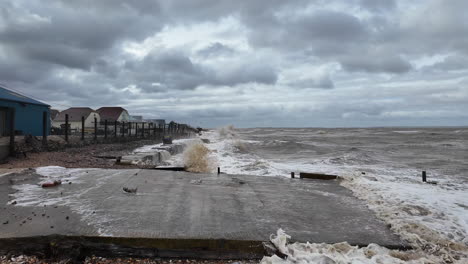 storms, over 50mph gale force winds and high tides from the north sea hit the english coastline at seasalter, nr whitstable on the kent coast of england on february 26th, 2024