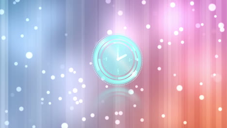 animation of clock moving fast on digital colorful background with dots