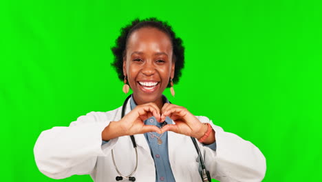 Heart,-green-screen-and-woman-doctor