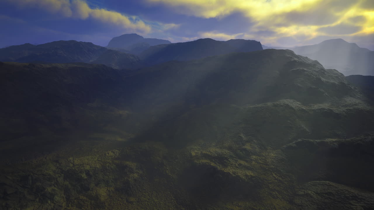 Majestic mountains bathed in golden light during a serene twilight hour