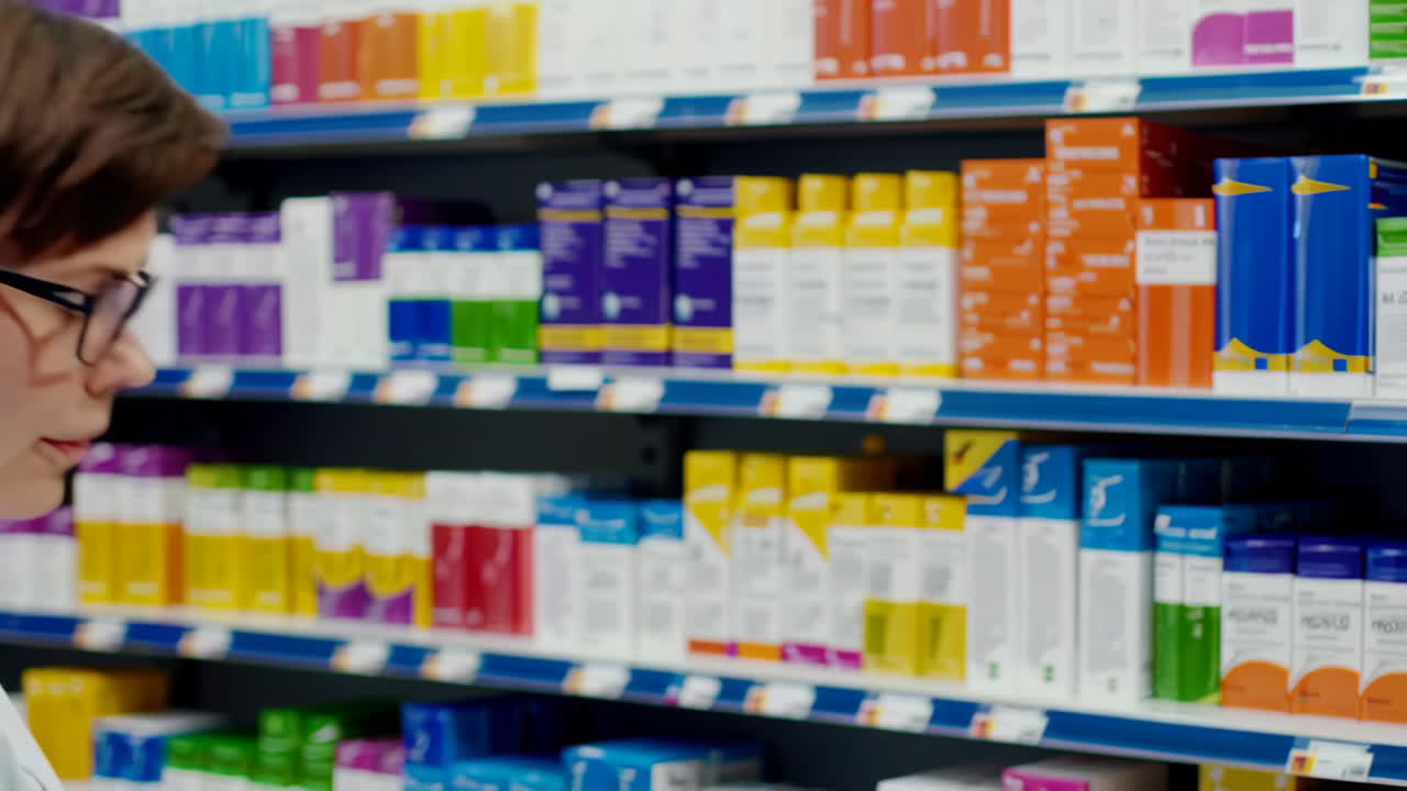 Pharmacist checking medicine in a pharmacy