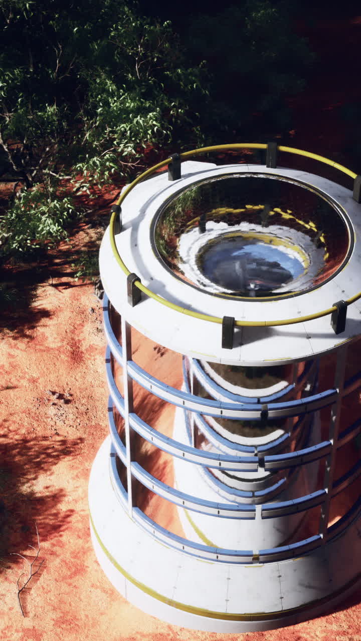 estructura cilíndrica futurista en un paisaje desértico