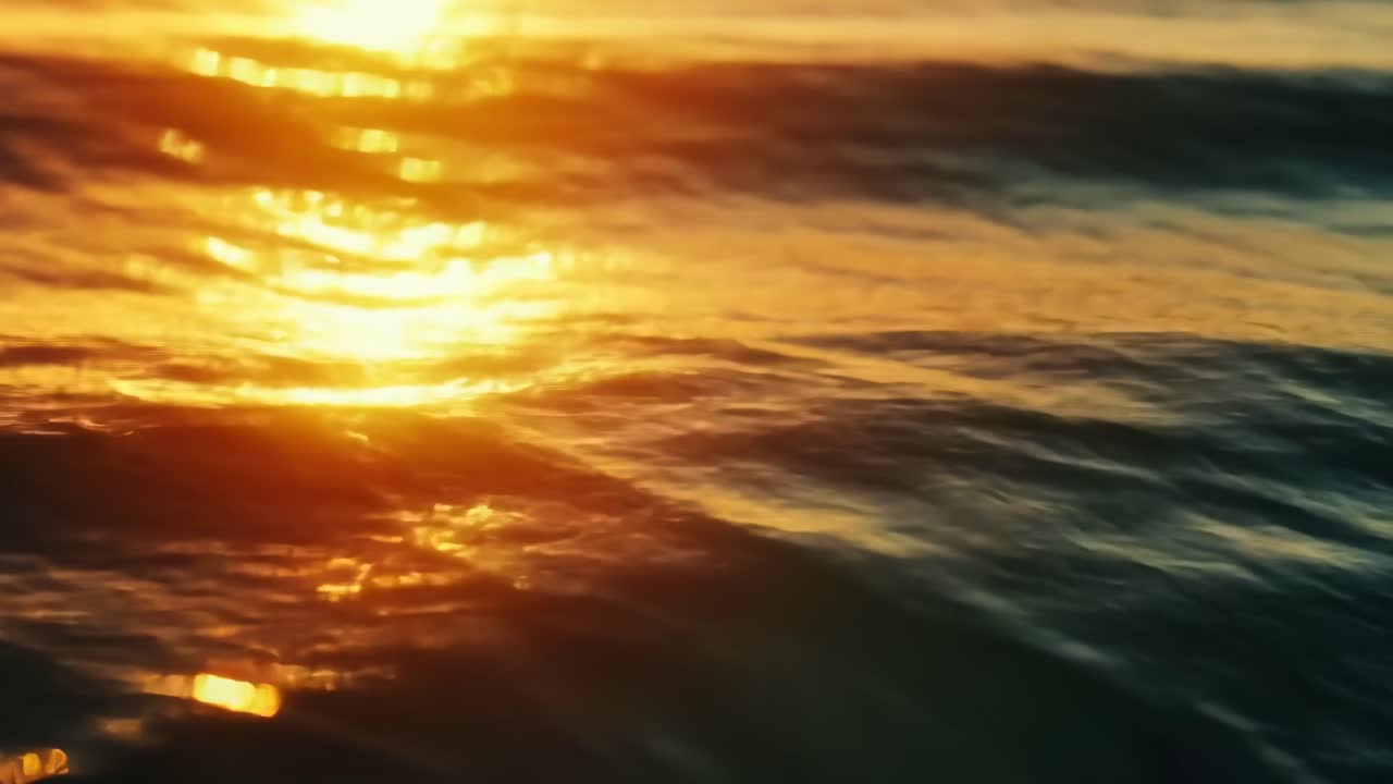 En fascinerende video fanger et nærbilde, lavvinkelperspektiv av gyllent sollys som reflekteres på milde