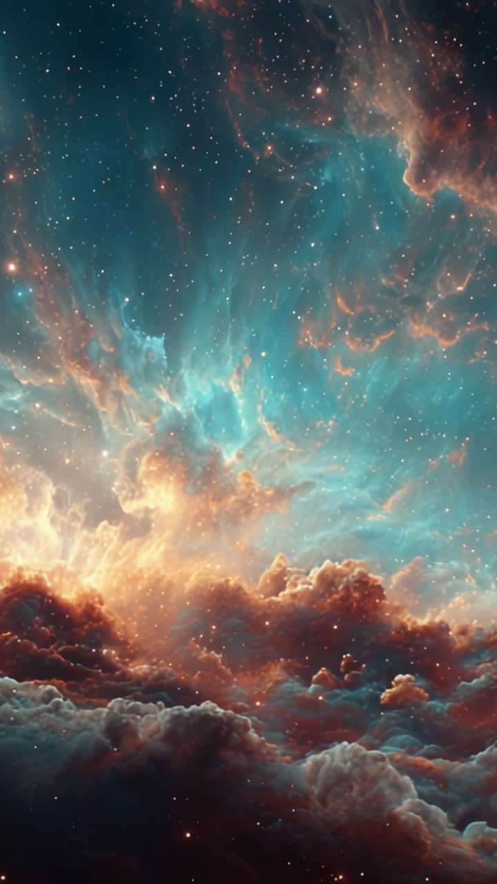 A breathtaking cosmic vista showcasing vibrant clouds illuminated by ethereal starlight, reflecting the grandeur of the universe in a dynamic interplay of color and space