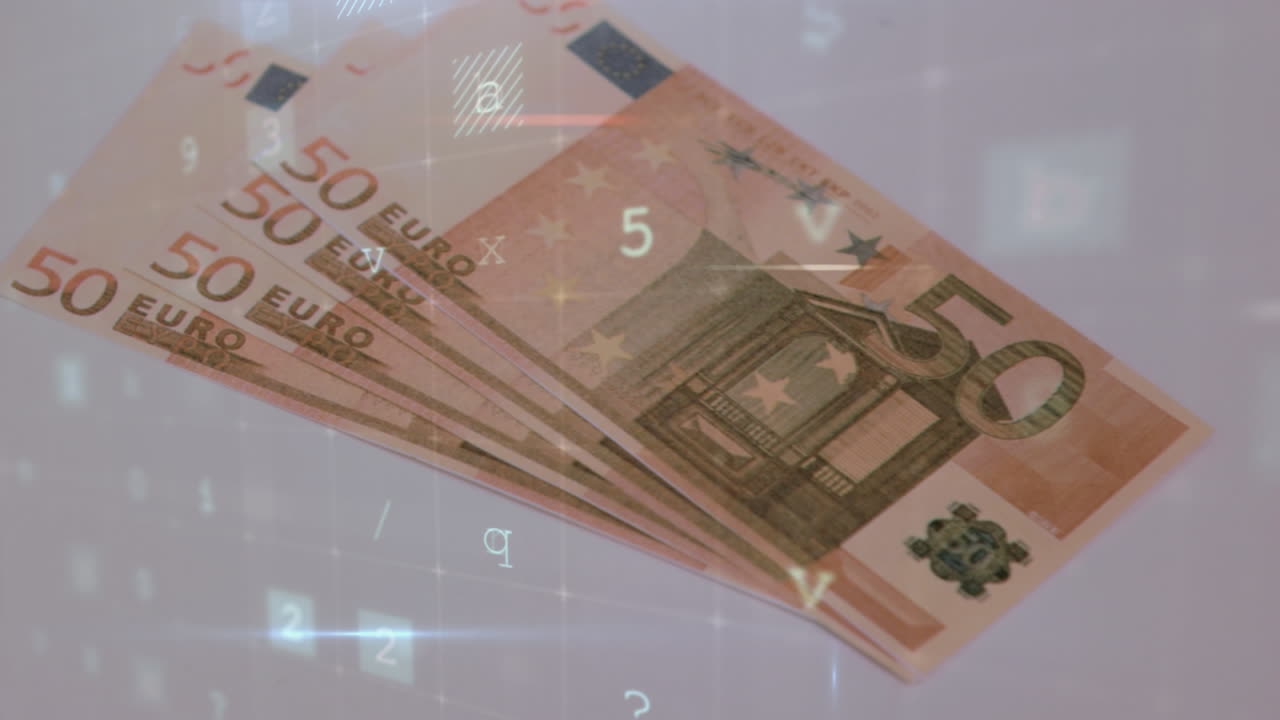 анимация обработки данных над банкнотами