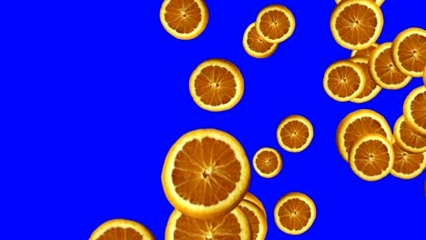 animación de transición de rebanadas de frutas de naranja en pantalla azul tecla de croma